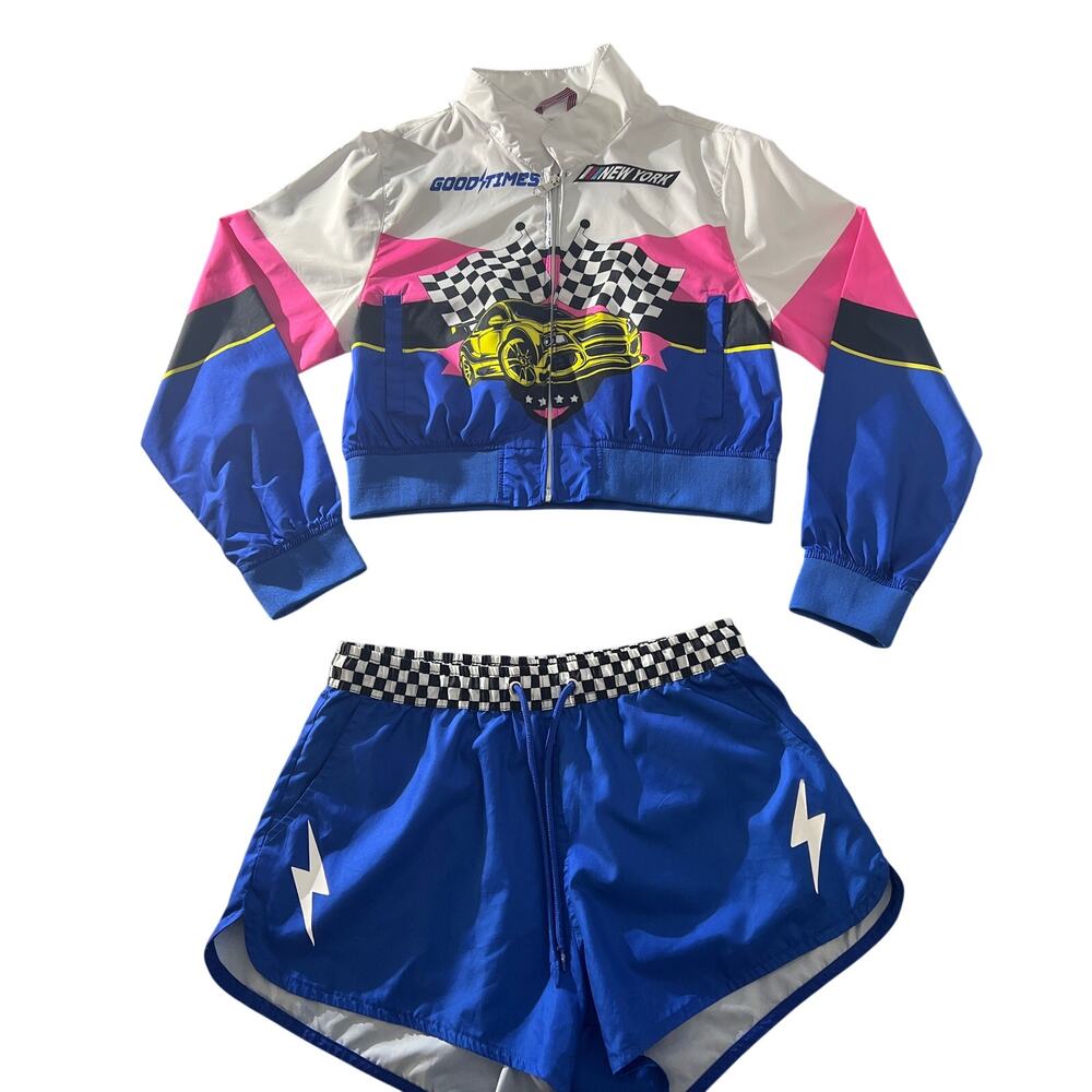 Pink Platinum Girls Racing Jacket Shorts Set Size L Checkered